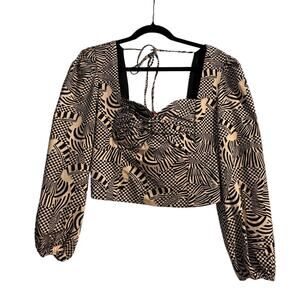 Farm Rio Sweatheart Long Sleeve Crop Top